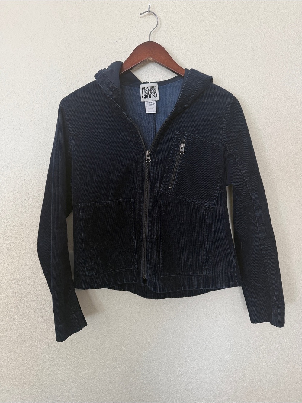Prairie Underground Dark Navy Corduroy Zip Hoodie Jacket